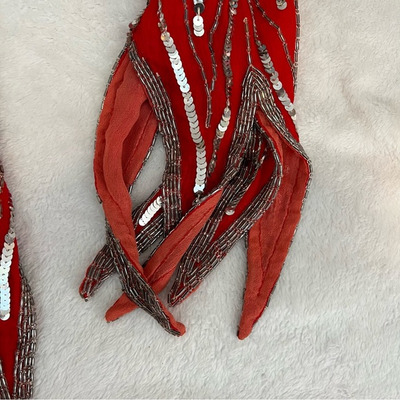 SWEE LO Silk VTG 80’s Red and Silver Sequined Beaded Blouse Top please Read - Picture 9 of 12